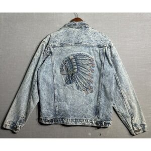Vintage Tyca Native American Chief Indian Denim Jean Jacket Embossed Size Small